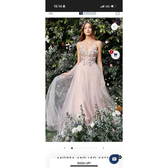 Andrea and Leo A0721 Dress Blush Size 6 Prom Occasion Jewel Barbie Plunge Neck N